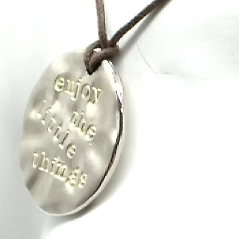 Life is Good & Enjoy the Little Things Reversible Silver-tone Pendant Necklace